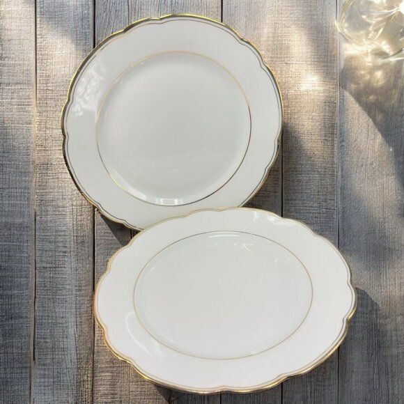 D&R W Weissen Bavaria Zeh Scherzer Germany Porcelain Plate Dish Gold Trim Set2 - Picture 1 of 11